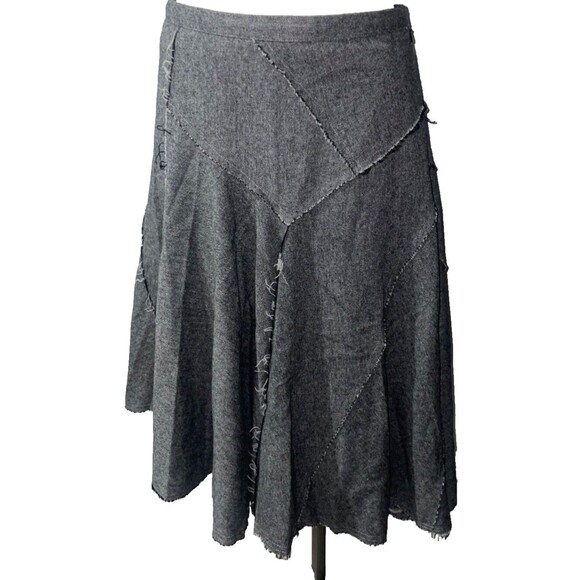 Oasis Women’s Wool A-Line Asymmetric Midi Skirt size 10/36 US4 Raw Hem Patchwork